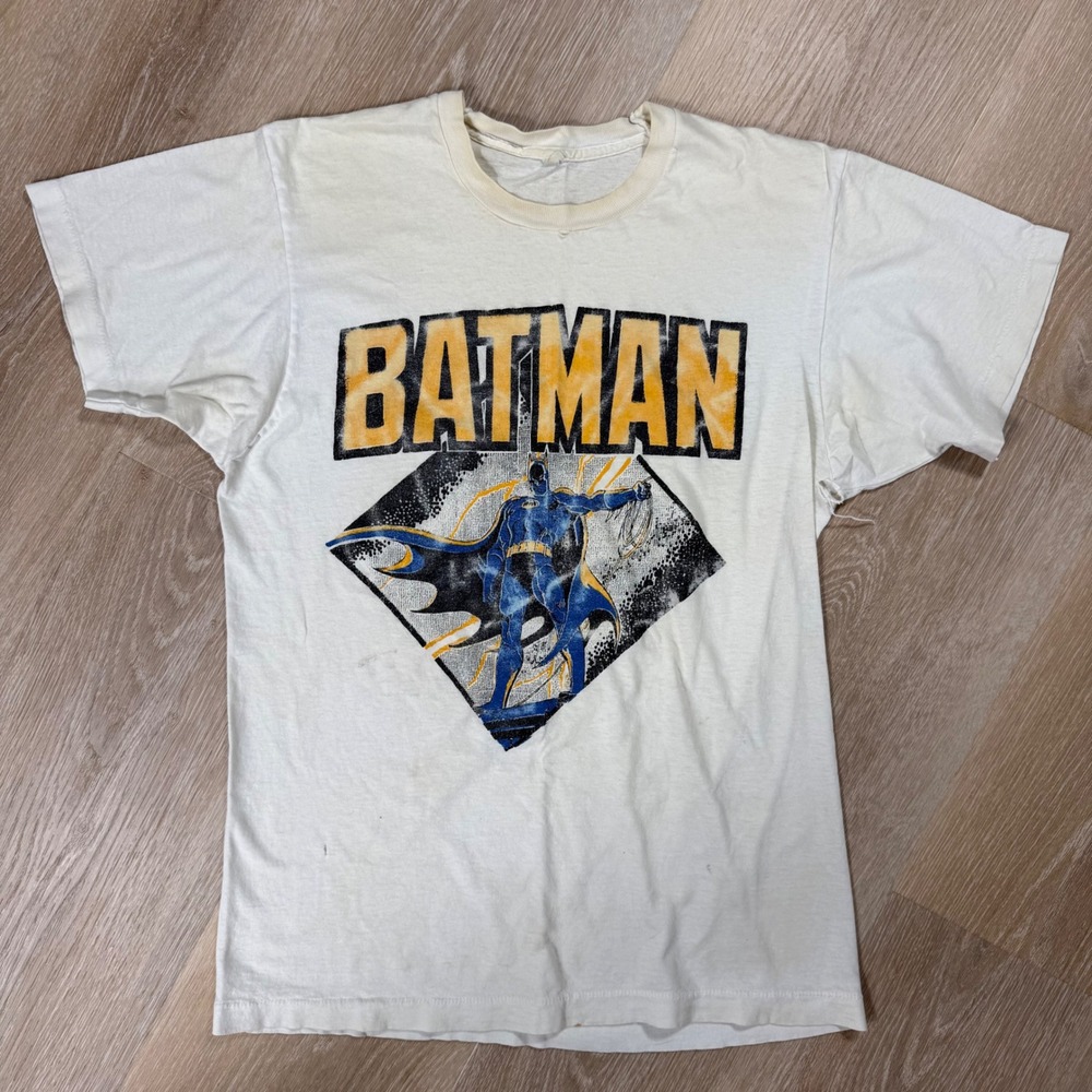 Vintage Thrashed 80's Batman Graphic T-Shirt White - Size Large